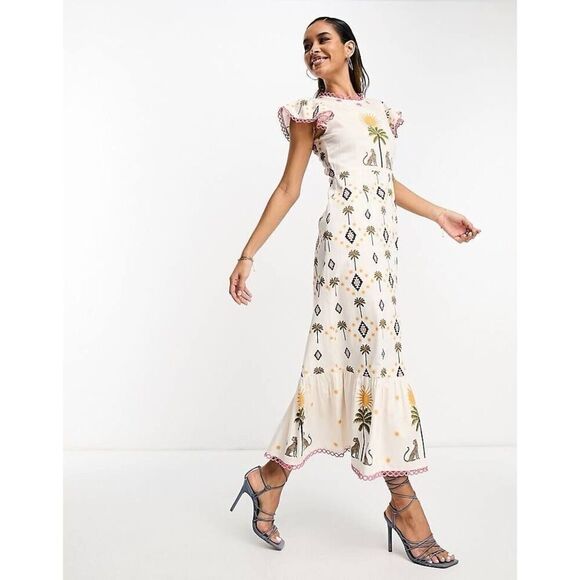 Never Fully Dressed Dresses & Skirts - Never Fully Dressed Running Wild Midi Dress in Cotton White Size L